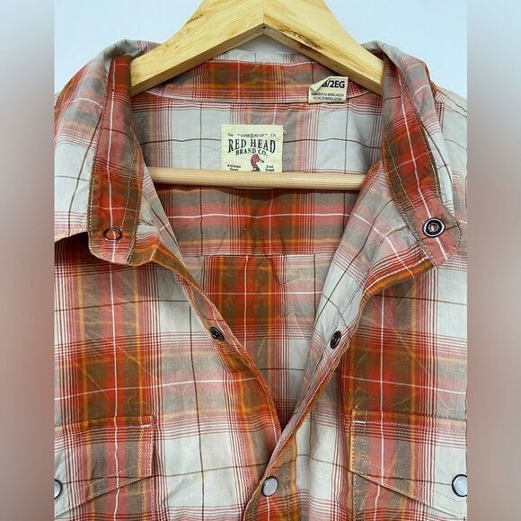 RedHead Faux Pearl Snap-Front Plaid Long-Sleeve Shirt. Size 2XL - Picture 3 of 10
